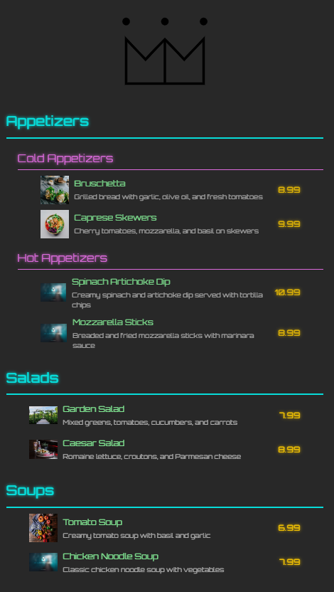 Picture of an example menu