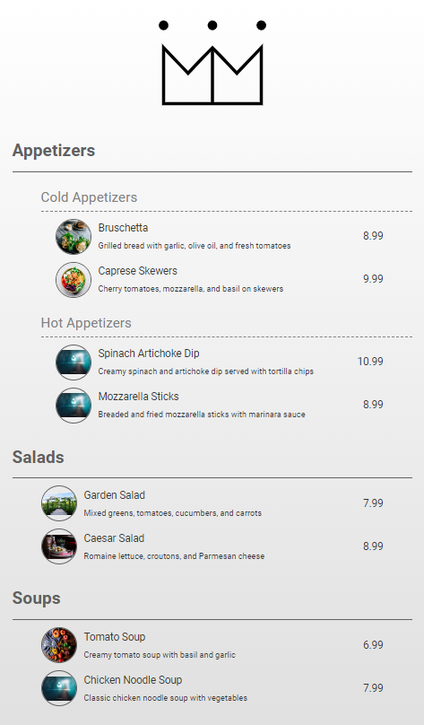 Picture of an example menu